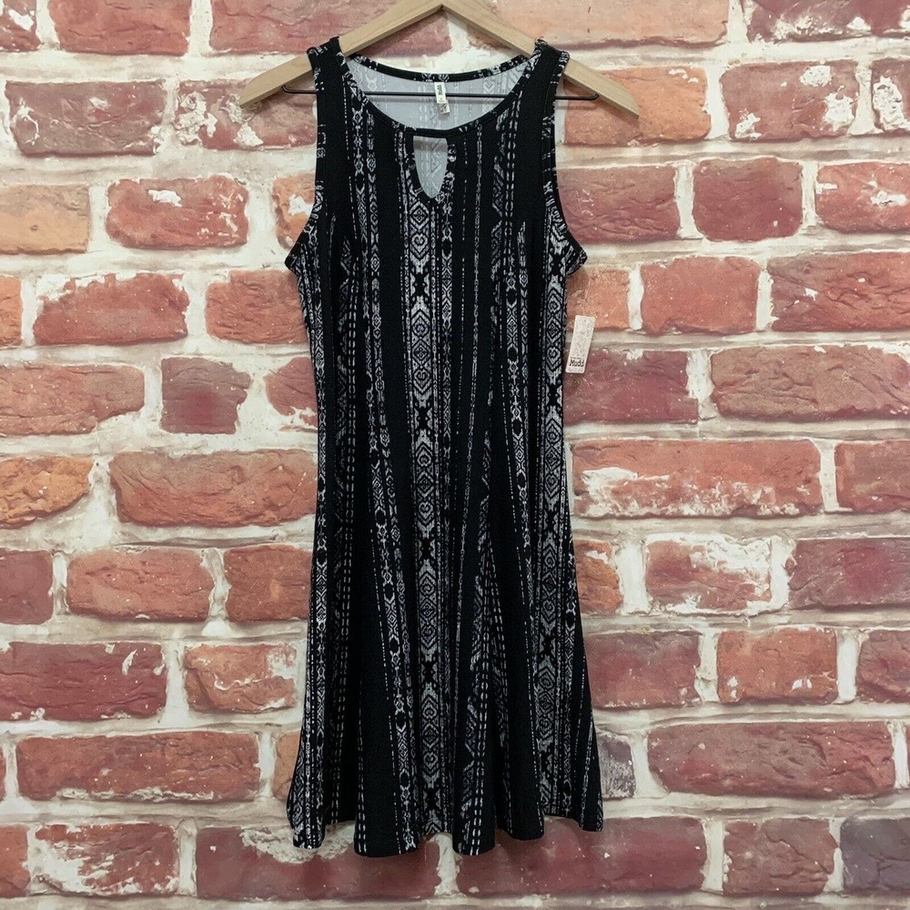 Mudd Tank Dress Women's Small Black White Aztec Style Stretchy Casual Sundress